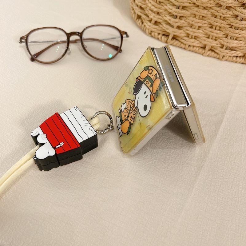 Cute Mango Watermelon Cartoon Snoopy Sparkling Folding Phone Case for Samsung ZFlip 5 6 7 Zflip5/6/7 Funny Fruit Snoopy Cover