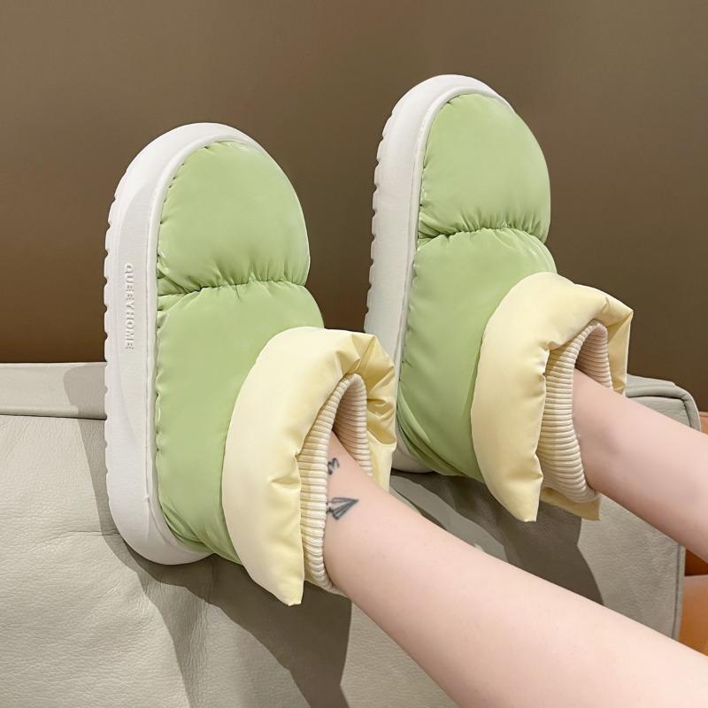 Waterproof cotton slippers women's autumn and winter outer wear fleece thermal bag and thick-soled snow boots down cotton shoes women's winter