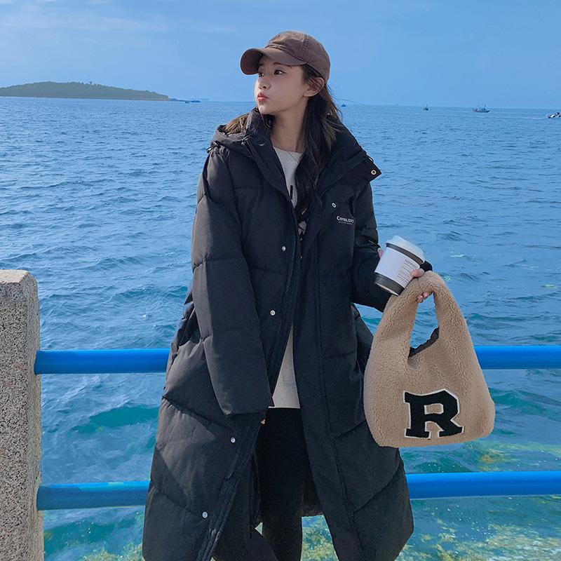 

Large size over knee feet naked bread clothes down cotton clothes women s winter new fashion medium and long cotton-padded jacket M чёрный