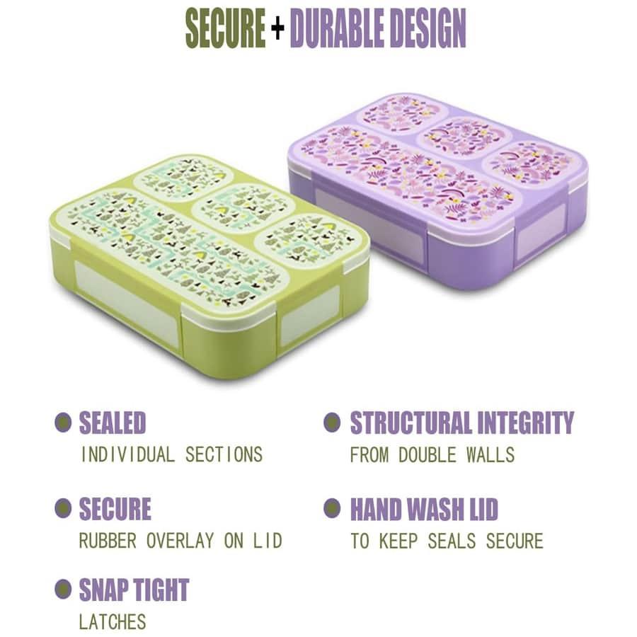 Bento Boxen 33.8oz Tragbare Lunchbox mit Deckel 4-Fach Lunchbehälter Musterdesign Lebensmittelbehälter für Büro Schule