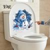Holiday Glass Door Stickers Christmas Snowman Toilet Stickers, 3D Bathroom Wall Decals, Waterproof Seasonal Window PVC Seat Creative Decor Murals