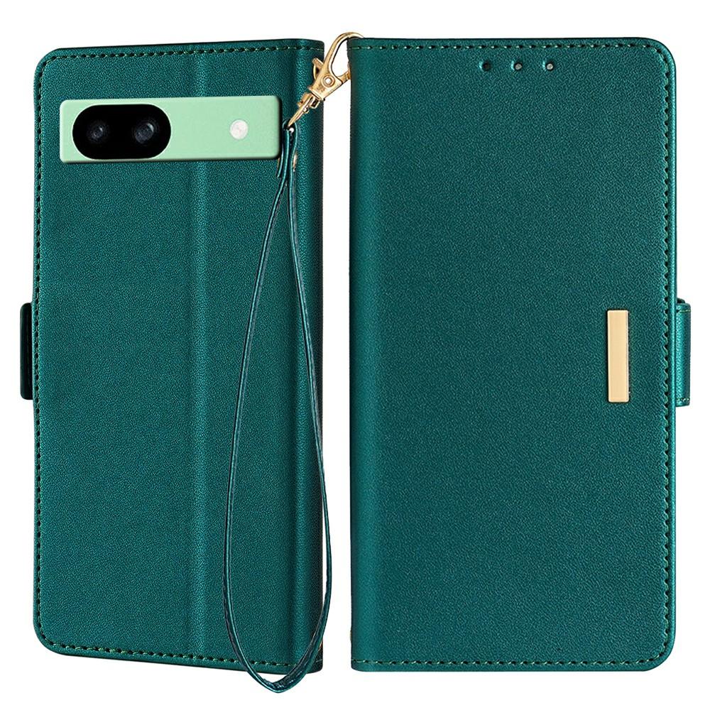 

For Google Pixel 8a Leather Wallet Case RFID Blocking Stand Cover with Hand Strap Green