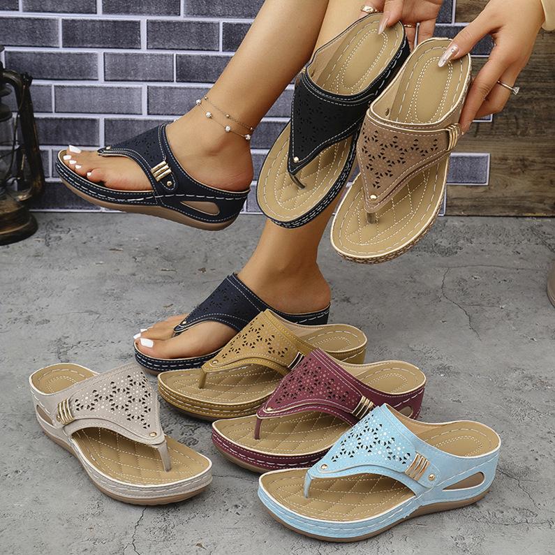 Woman Slippers Leather Non-Slip Soft Platform Shoes Flip Flops Summer Wedge Slippers Lightweight Orthopedic Sandals Slides Women