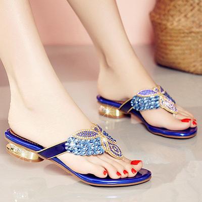 Diamond Slippers Women Summer Flat Sandals Outdoor Wear Beach Vacation Bohemia Women's Beach Shoes Clipped