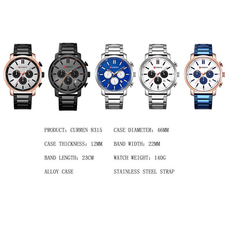 CURREN New Men's Watch Casual Quartz Watch True Three Eyes Business Steel Band Watch Simple Watch