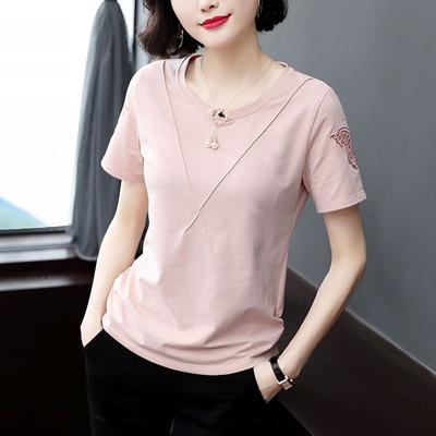 Camiseta de Verano de Manga Corta de Algodón Puro Estilo Holgado Talla Grande para Mujer de Mediana Edad Top Camisa Pequeña