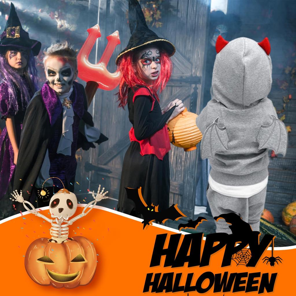 Tumao Çocuk Cadılar Bayramı Şeytan Kapüşonlu Sweatshirt ve Eşofman Takımı, Uzun Kollu, Cadılar Bayramı Cosplay, Erkek ve Kız Çocuklar İçin Sevimli Şeytan Kostümü, Çocuk Kostüm Seti (Beden 100,