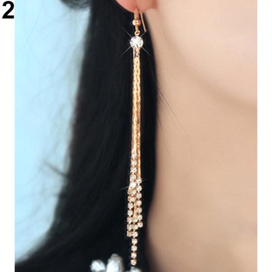 Women Bead Rhinestone Party Wedding Drop Chain Tassels Hook Linear Earrings