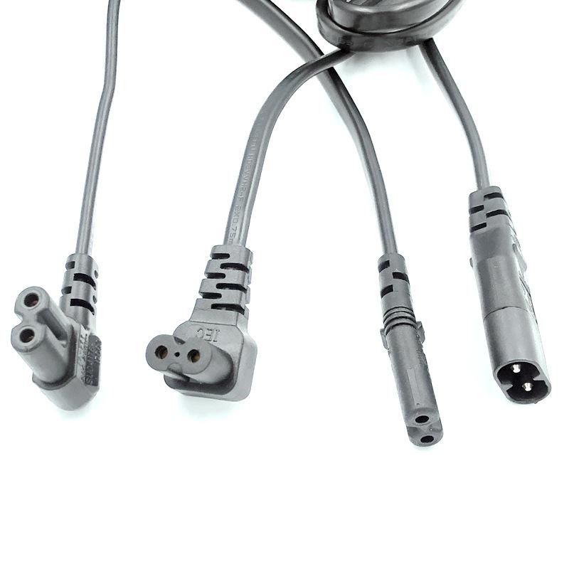 IEC-C7 to C8 Right Angle Power Cord, 90° Elbow, L-Shaped Figure-8 Male Cable L-shaped Right Angle Figure-8 Tail