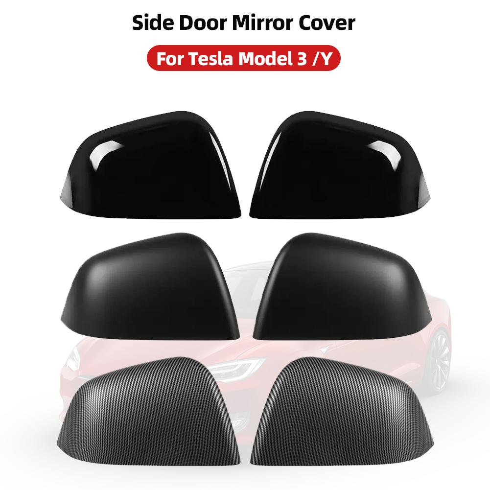 Car Rearview Mirror Cover For Tesla Model 3 Y Bright/Matte Carbon Fiber Rear View Mirror Decorative Shell Exterior
