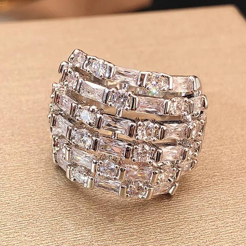 

Huitan Full Shining CZ Women Ring Luxury Wedding Engagement Party Elegant Finger Accessories Fashion Geometric Charming Zircon 6