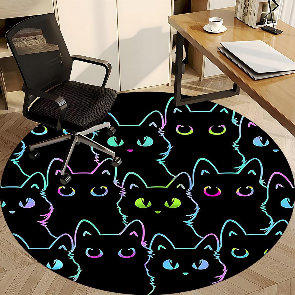 1 Stück Katzenmuster Büro Runder Teppich, Unter Bürostühlen Schlafzimmer Wohnzimmer Heimdekoration, Zimmer Deko