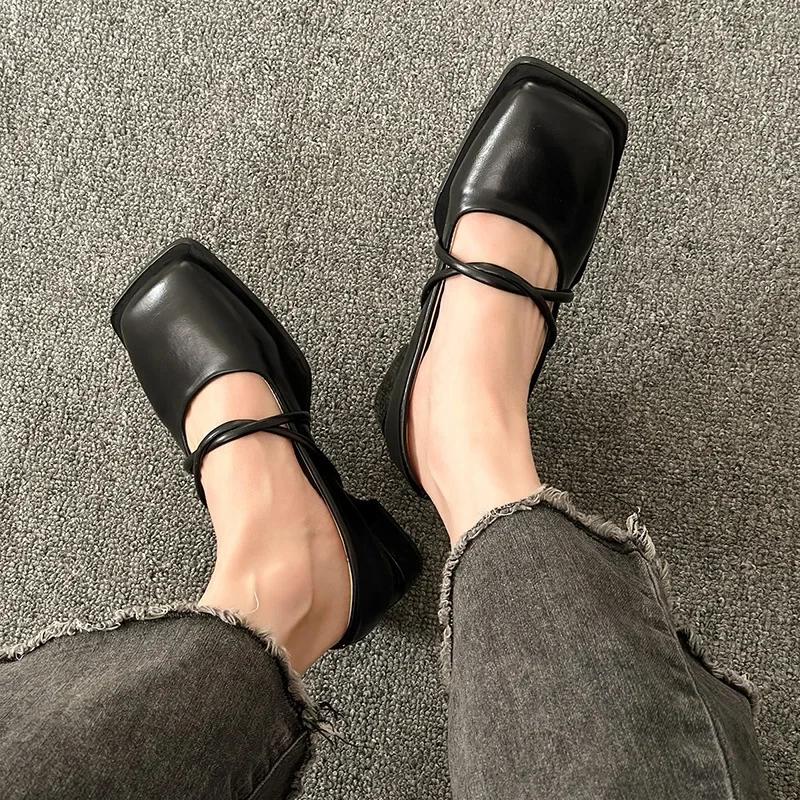 Women Spring Shallow Mouth Single Shoes Thick Low Heel Mary Jane Women Pumps Solid Color Square Toe Casual Loafers Luxury Shoes
