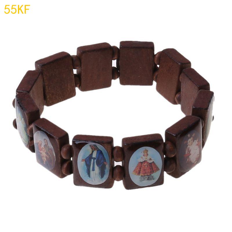 55KF 4 Pcs Elastic Bead Bracelet Wooden Bracelet Religious Bracelet for Unisex