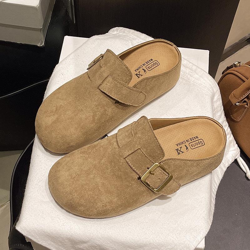 Thick-bottomed retro bag head half slippers women's spring new outer wear one pedal lazy person