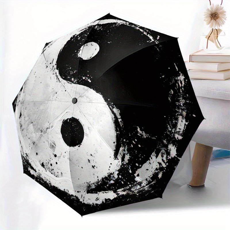 Yin Yang Symbol Art Print Poster Wall Decor Umbrella, Cute Umbrella with Cute Design, Portable 3-Fold Compact Umbrella for Men & Women, Valentine's Da