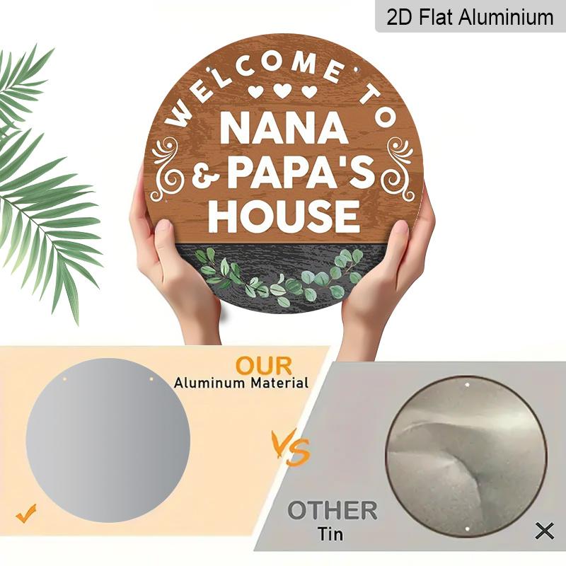 2D Flat, 1pc Nana & Papa'S House Welcome Sign, Rustic Wood Grain with Eucalyptus Wall Decor, Featuring Heart And Floral Design, Perfect for