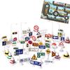Mille Ti Rana Road Signs Toys for Playing with Mini Set Signs Construction Cars, 28-Piece (56 + Map)