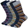 5 Pairs Mens Dress Socks Stripe Plus Size High Quality Combed Cotton Crew Socks Black Cool Breathable Casual Socks for Men