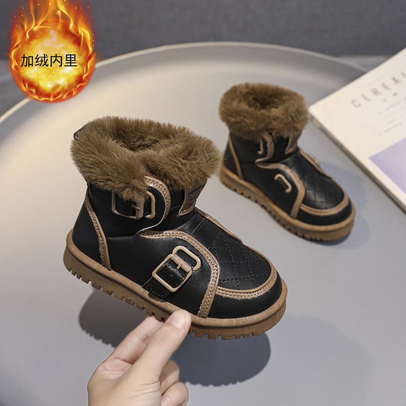 Boys and girls snow boots winter 2025 new fur integrated children's boots medium and older children's piled thickened Northeast cotton shoes