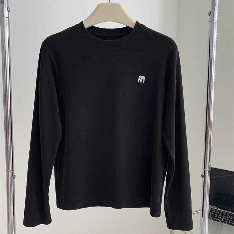 Korean-Style Embroidered Women's Thickened Long Sleeve T-Shirt