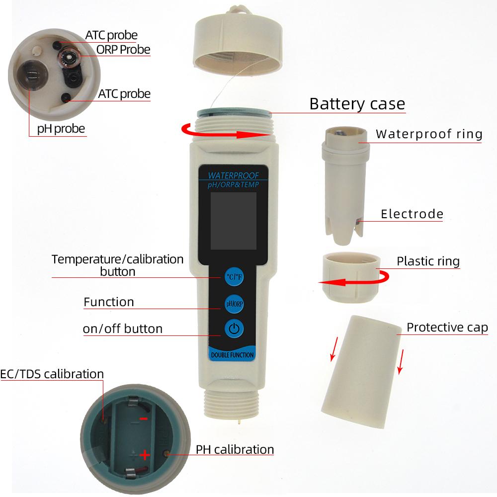 ORP Meter 3 in 1 pH ORP TEMP Meter with Backlight Multi-parameter Digital Tri-Meter Water Quality Monitor Tester