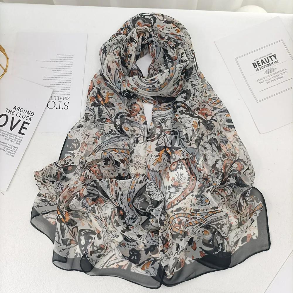 Cashew Flower Women Elegant Chiffon Georgette Bandana Scarf Summer Beach Sunscreen Thin Hijab Shawl