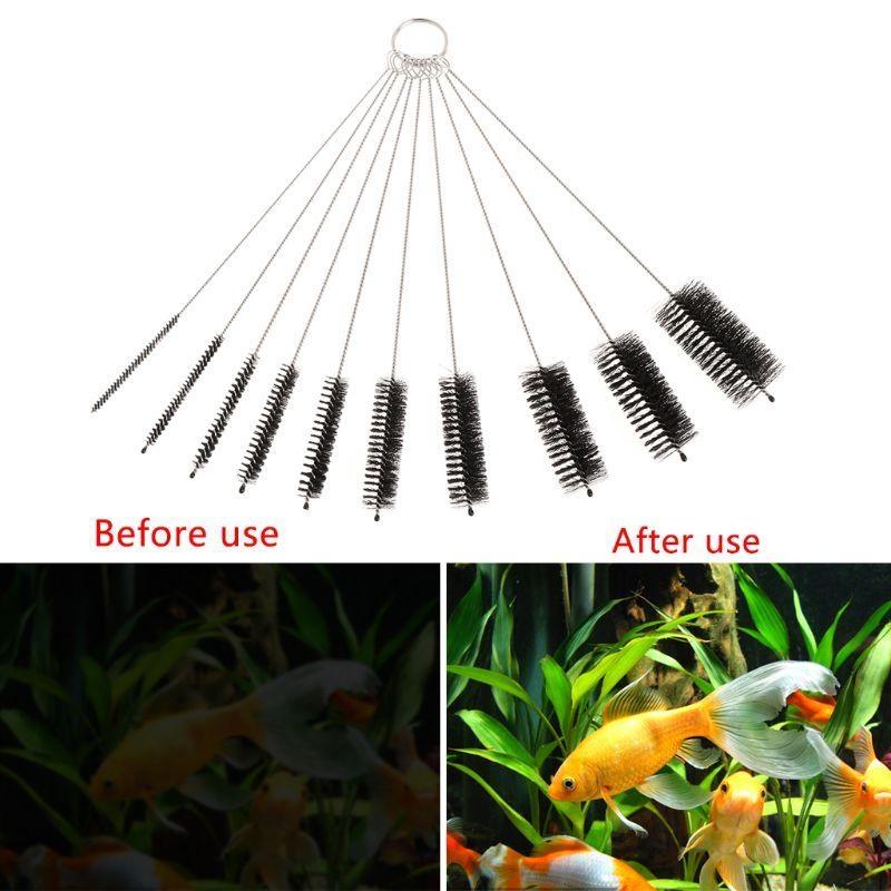 10 Size Hose Cleaner Brush Flexible Nylon Bristles Aquariums Filter Brushes Metal Tube Cleaning Brush 7.9" Long