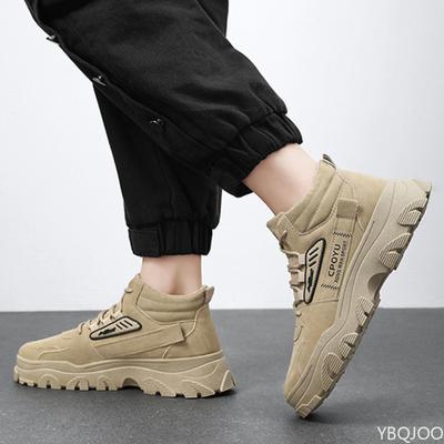 Fashionable Thick Soled Men's Sports Shoes Autumn New Casual High Top Work Men's Wear-resistant Lace Up Anti Slip Hiking Shoes