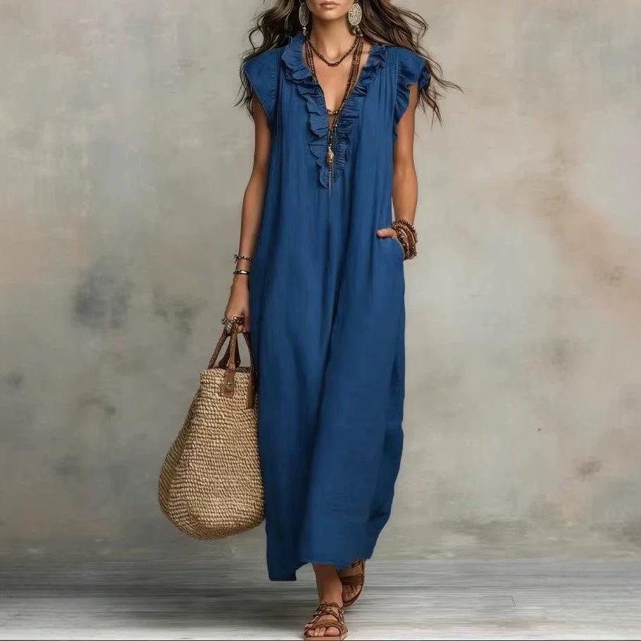 2026 Frühling/Sommer Bohème Fledermausärmel Bodenlanges Kleid
