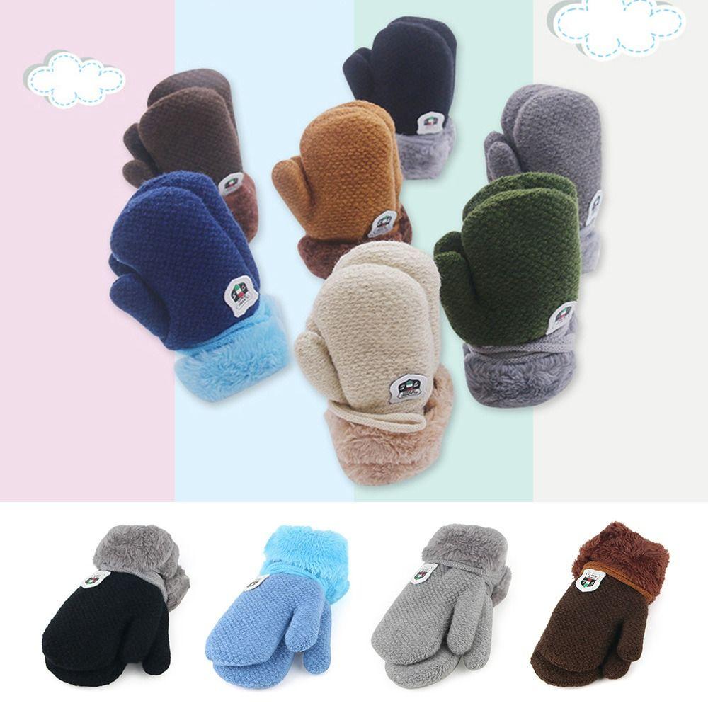 

Winter Plush Soft Knitted Mittens Cute Kids Gloves Thick Warm чёрный