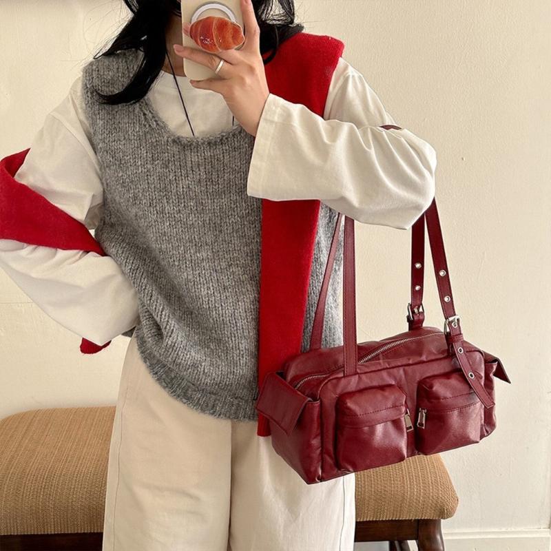 Shoulder Bag for Women Pu Leather Slings Purse Handbag Retro Clutch Purse with Zipper Closure for Evening Party Daily