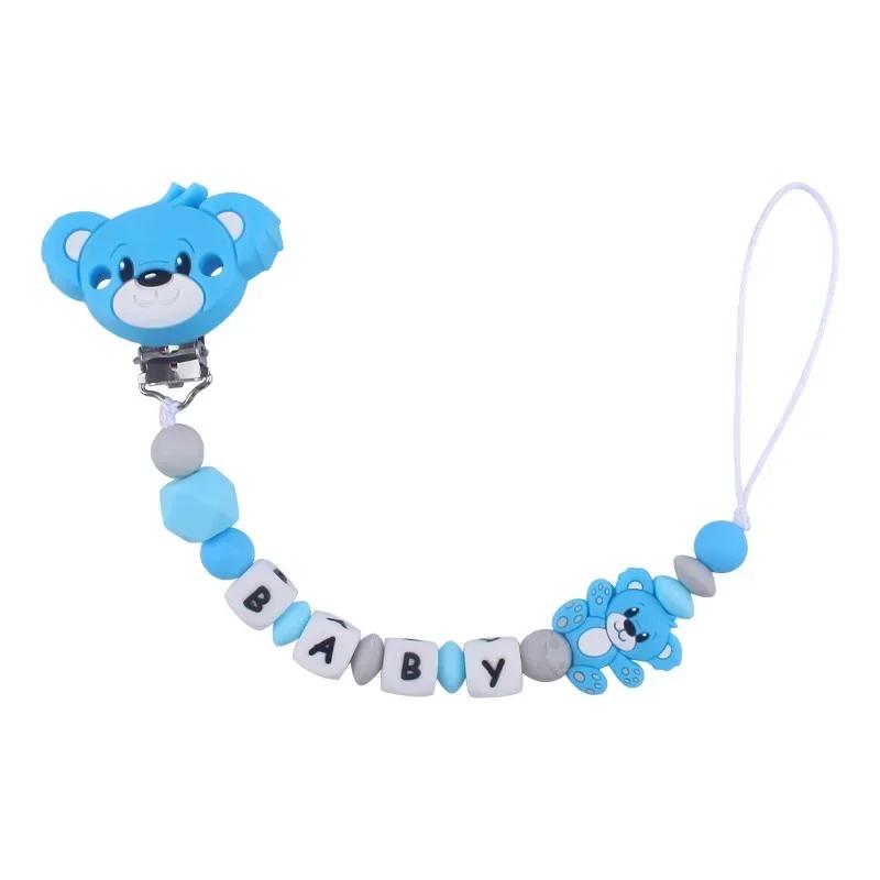 Bebé Personalizado Silicona Nombre Oso de Dibujos Animados Accesorios para Recién Nacidos Cadena para Chupete Juguete para Morder Juguete de Dentición Cadena para Portachupetes