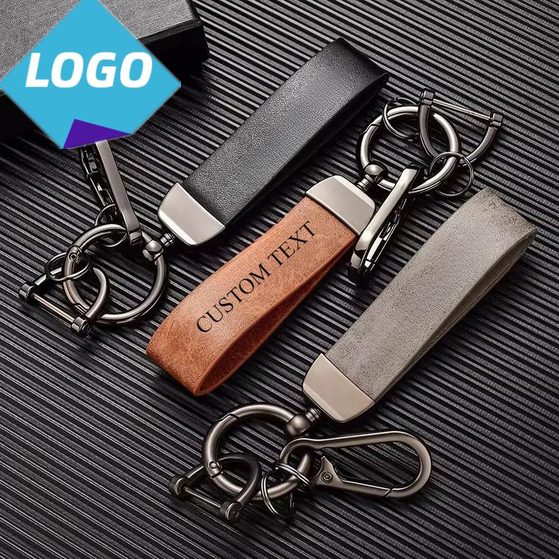 Vintage Discolored Leather Custom Logo Keychain For Men Women Laser Engraved Car Key Chains Holders Personalize Company Keyring