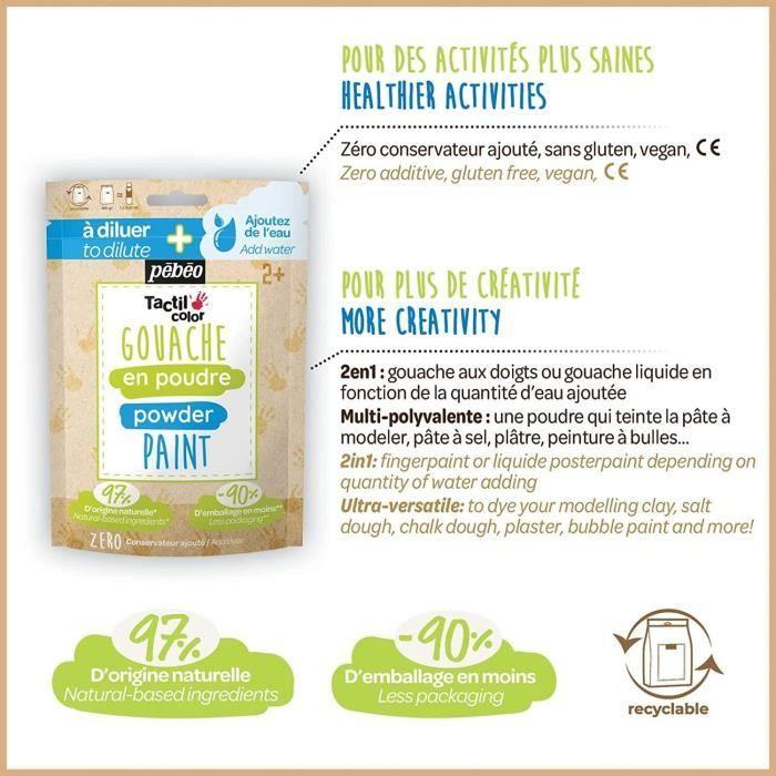 Gouache en poudre - PEBEO - Tactilcolor - 4 sachets de 100g - Vegan - Zéro gaspillage