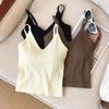 V Neck Tank Top for Women Double Lined Ribbed Sleeveless Basic Shirts with Built-in Bra Summer Padded Going Out Tops