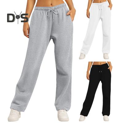 High Waisted Women Pants Straight Wide Leg Joggers Pants with Pockets Regular Fit Solid Color Design Sweatpants