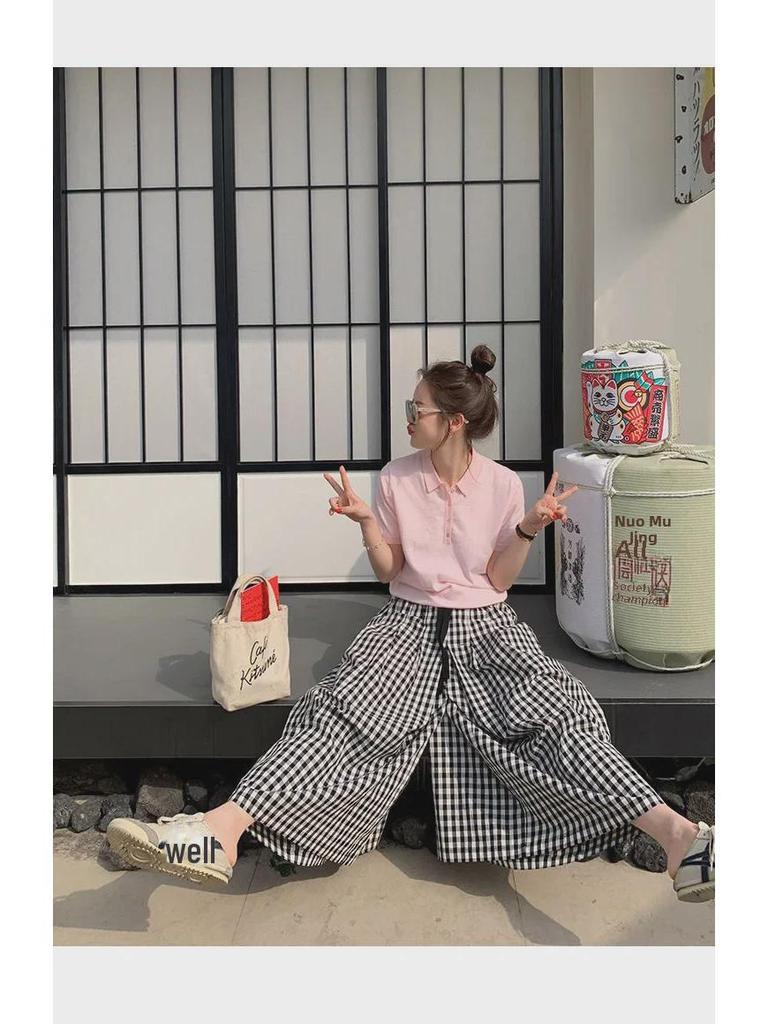 Karierte A-Linien-Hosenröcke für Damen - Elastischer Bund, Lockere Passform, Vielseitig für Frühling & Herbst.