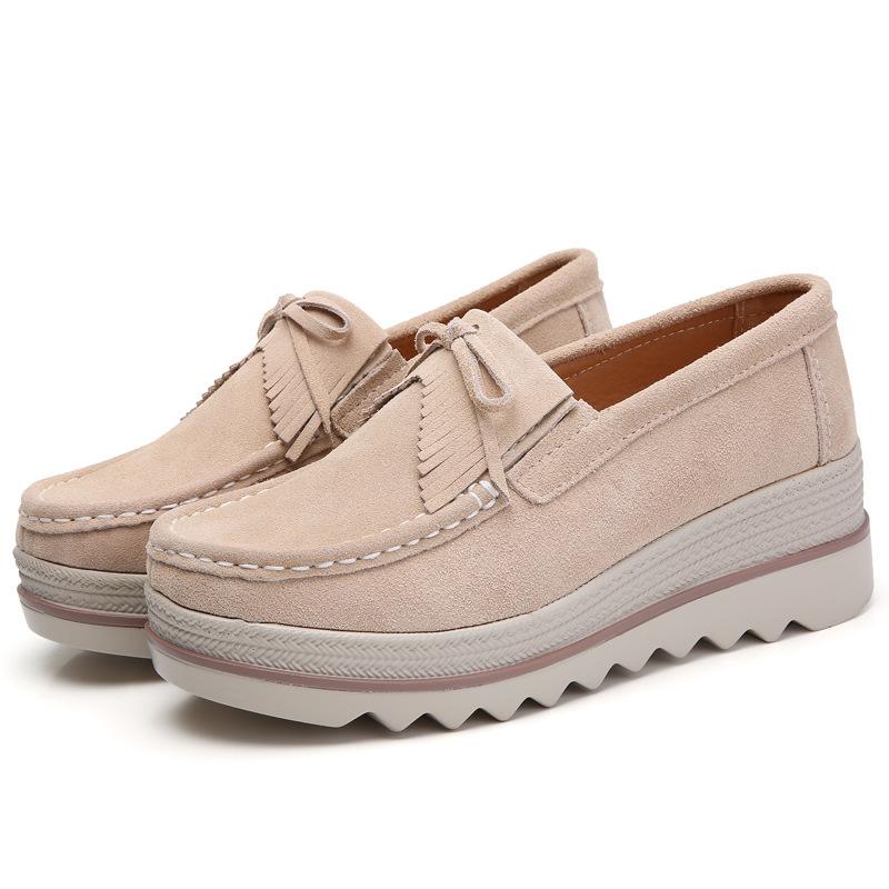 Women's Shoes Large Size Wedge Shoes Bottom Leather Casual Korean Style Heightening Women's Shoes