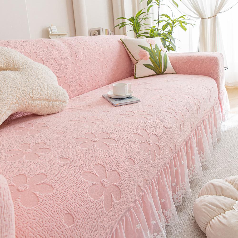 Flower Cream Style Skirted Sofa Cover  A New All Season Universal Straight Lined Full Cover Sofa Protection Cover