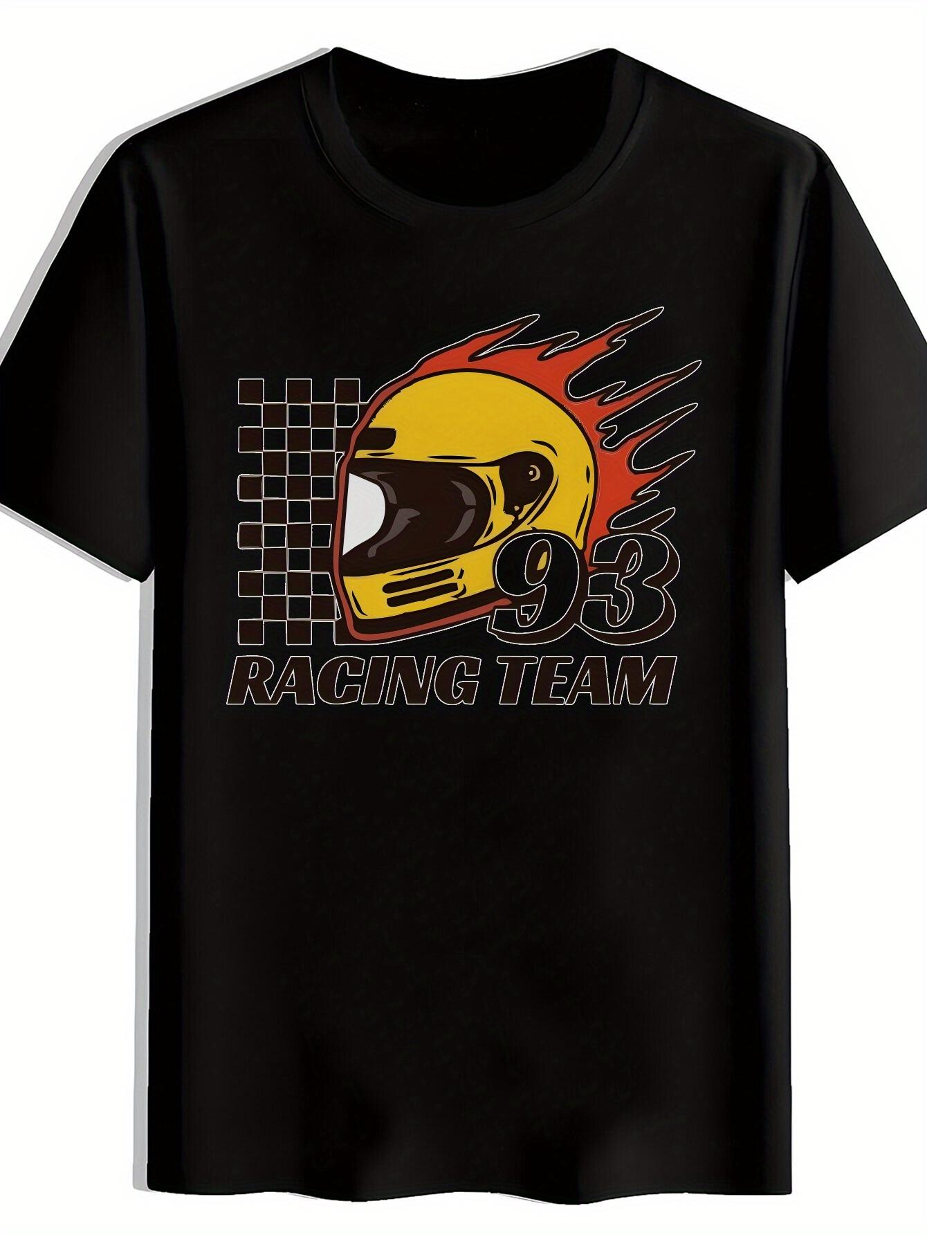 Vintage Racing Team Graphic T-shirt - Black Motorsport Tee with Bold 93 Helmet Design S