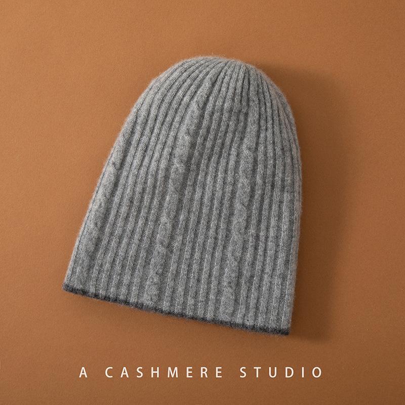 Cashmere Hat, Women's Twisted Knitted Wool, Men's Big Head Circumference, Ear Protection, Headgear, Double-layer Autumn and Winter Thickened Hat