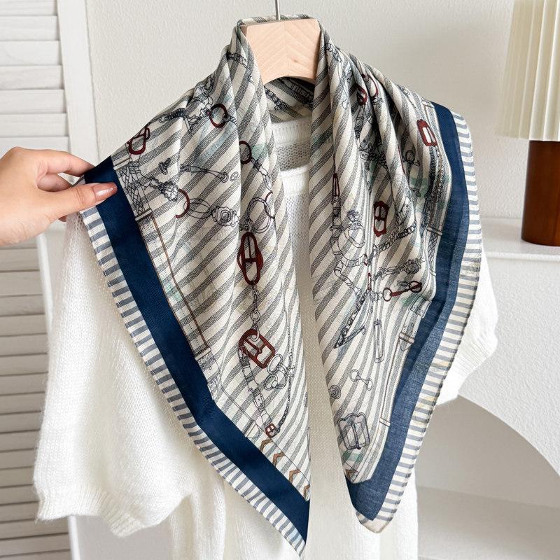 Qiandongge Camellia Cotton and Linen Small Square Scarf Silk Scarf New Women's Thin Imitation Velvet Shawl Scarf Headscarf Scarf