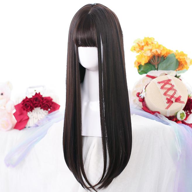 Bybrana Long Straight Hair With Bangs Cosplay Wig Gradient Black Women's Synthetic Hair Heat-Resistant Wig