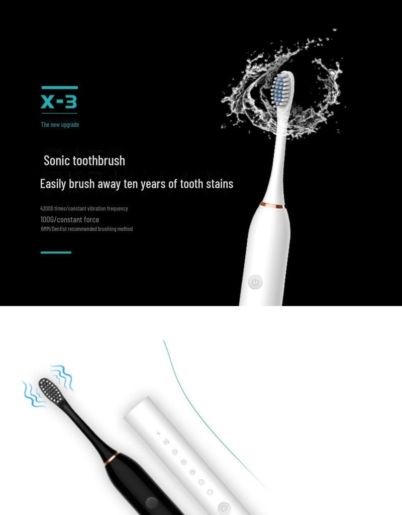 Rechargeable Ultrasonic Electric Toothbrush for Adults & Kids - Soft Bristle, Six Speeds