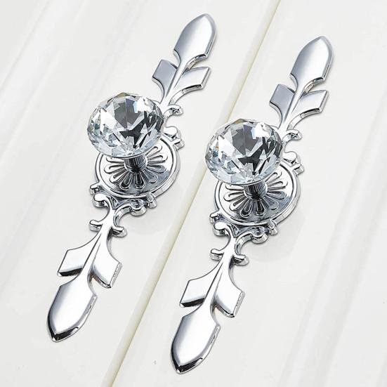 

2 шт., ручки для ящиков, сверкающие хрустальные ручки в форме листа, ручки шкафа с винтами, простая установка, дверные ручки без заусенцев S