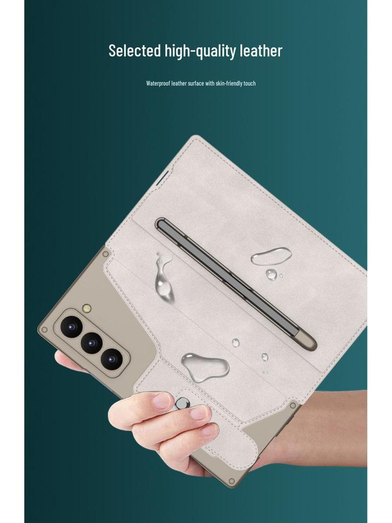 Samsung Z Fold7 Business Style Armor Flip Case with Pen Slot, Card Holder, and Screen Protector.