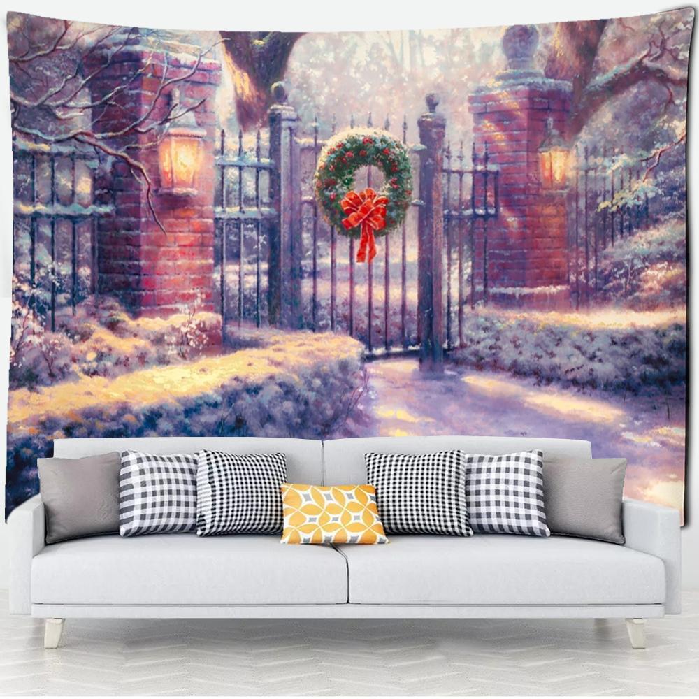 Forest Hut Tapestry Wall Hanging Oil Painting Background Cloth Printing Psychedelic Witchcraft Bohemian Decor