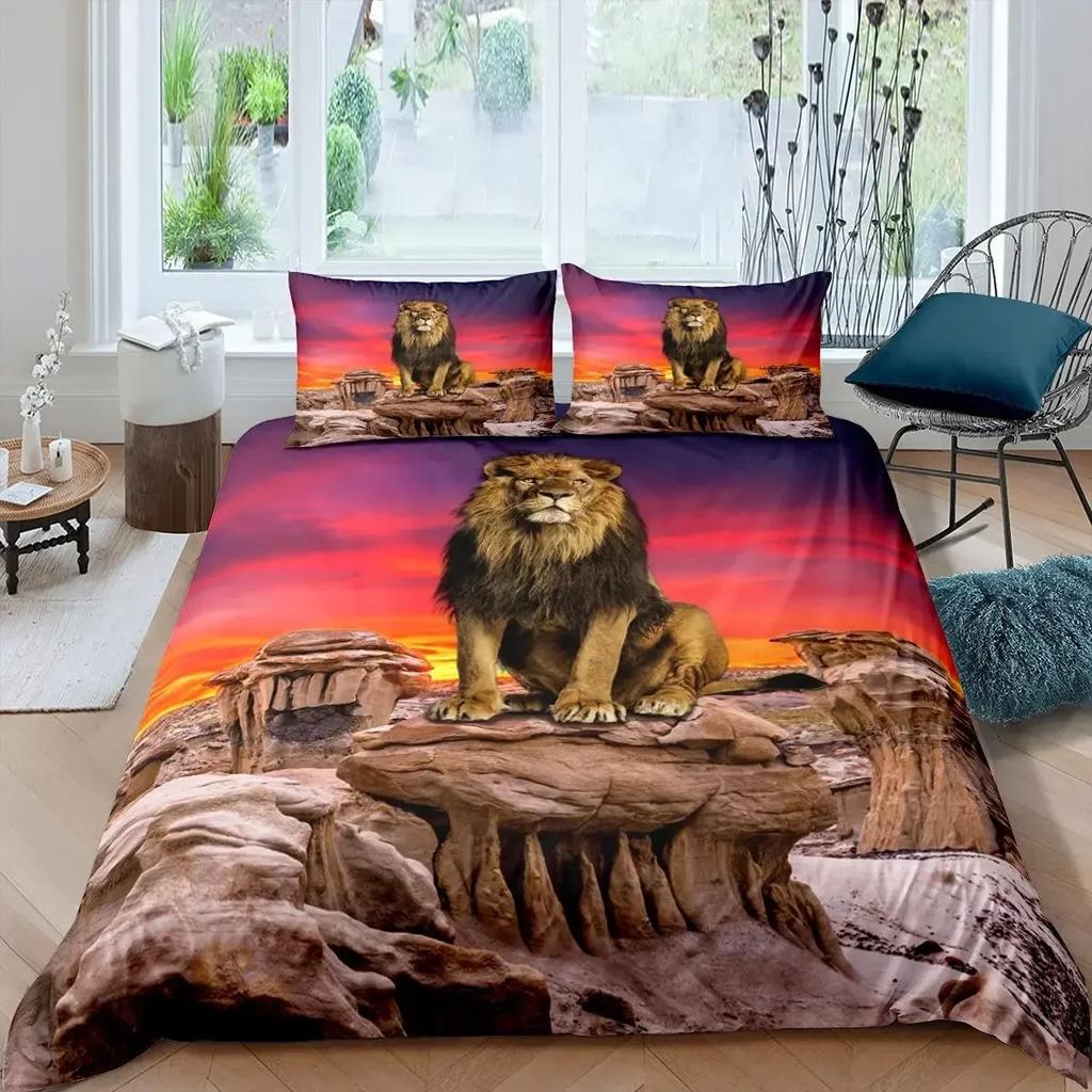 3D Printed Animal Lion Comfortable Duvet Quilt Cover Pillowcase Bedding Set Children Bedroom Decoration Home Textile