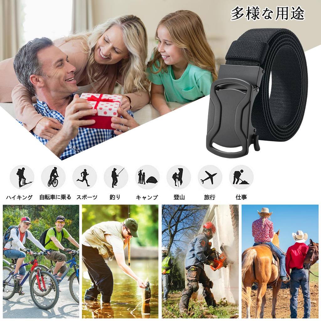 LionVII Stretchable Belt Nylon Belt for Golf Outdoor No Steplessly Alloy Automatic Buckle 120cm Men's - Auto-Lock Work, Sports, Hiking, - Activities,